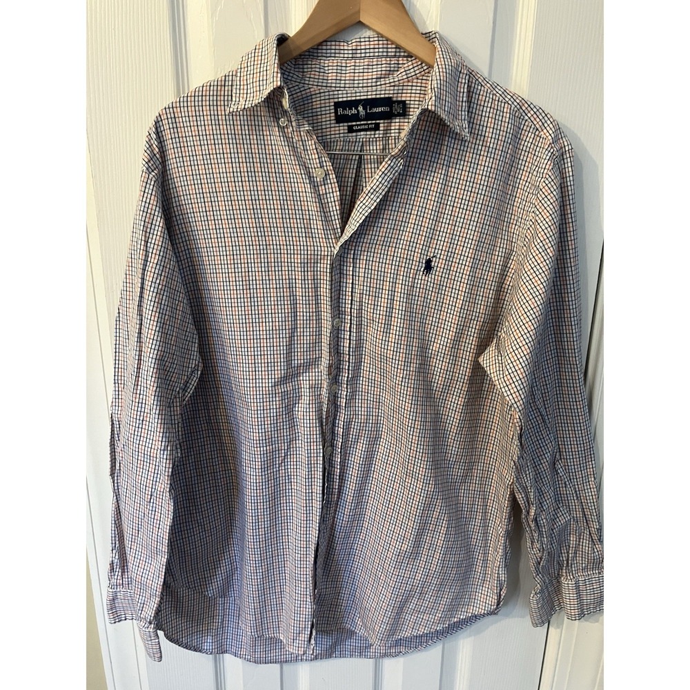 Polo Ralph Lauren Mens XL Classic Fit Plaid Button Down Shirt Blue Red 16 1/3